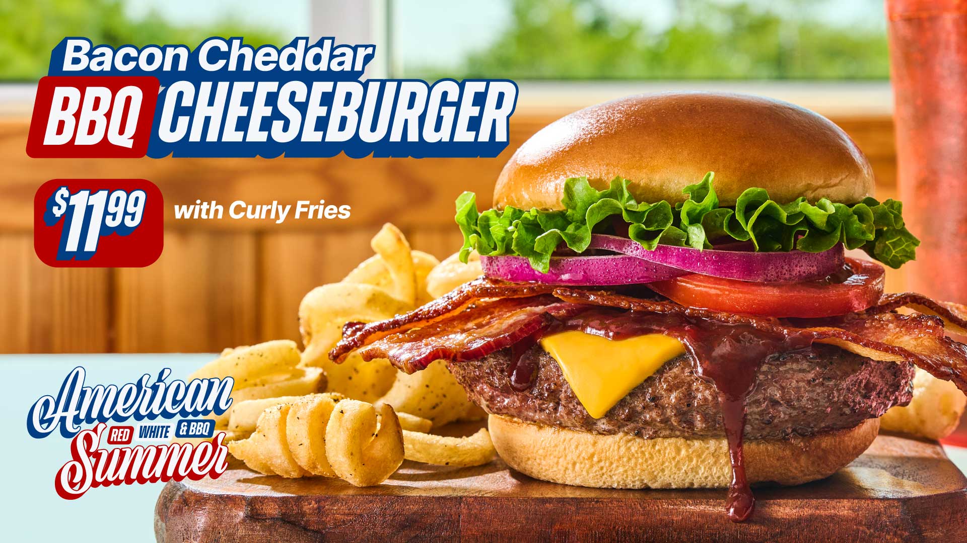American Summer at Hooters | Bacon Cheddar BBQ Cheeseburger | $11.99 with Fries