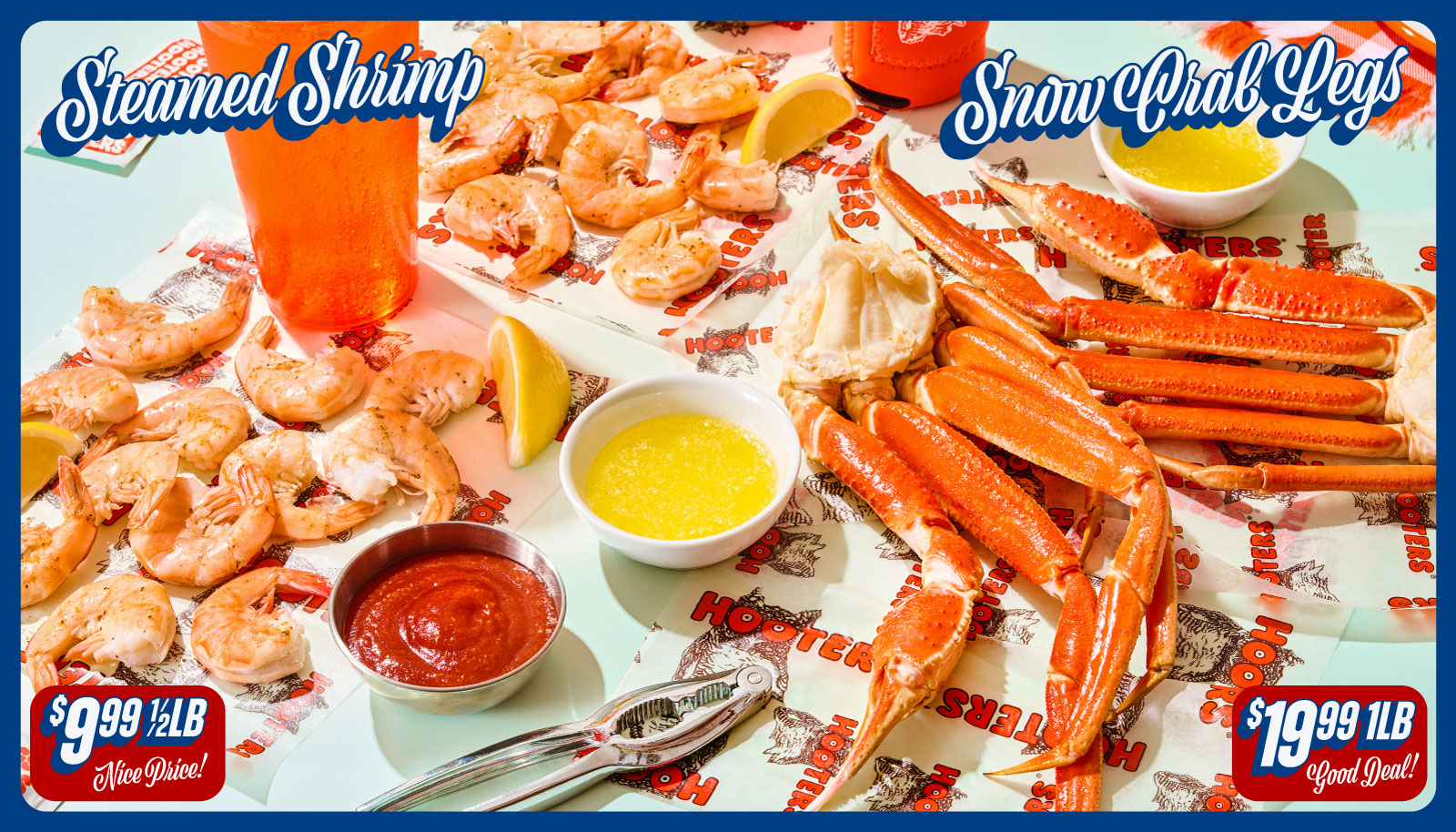 $9.99 1/2lb Steamed Shrimp | $19.99 1lb Snow Crab Legs